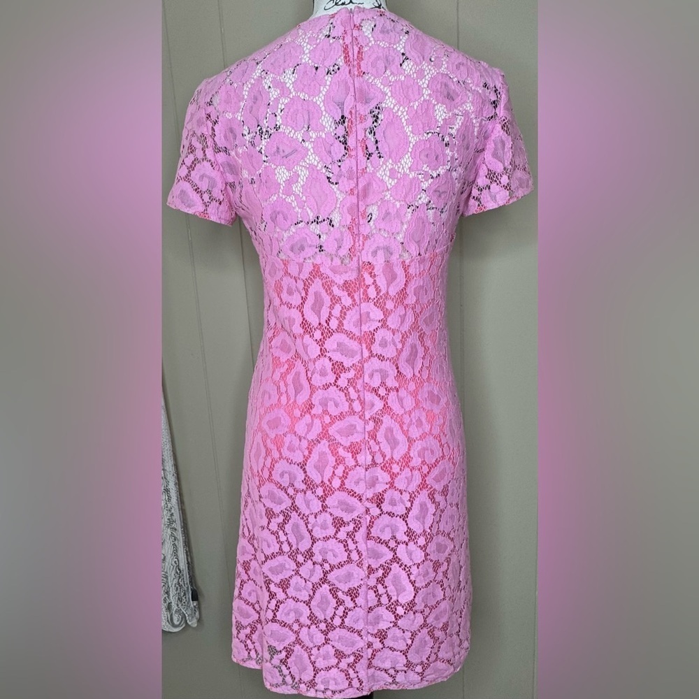 Moschino Y2K Cheap & Chic Barbie Pink Crochet Lace Lined Shift Dress Size 4 - Picture 2 of 12